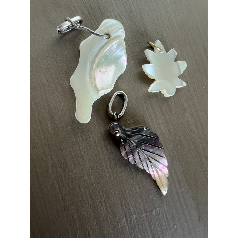 Vintage Shell Pendant Lot Carved Mother Of Pearl Leaf Shell Jewelry Charms Beach